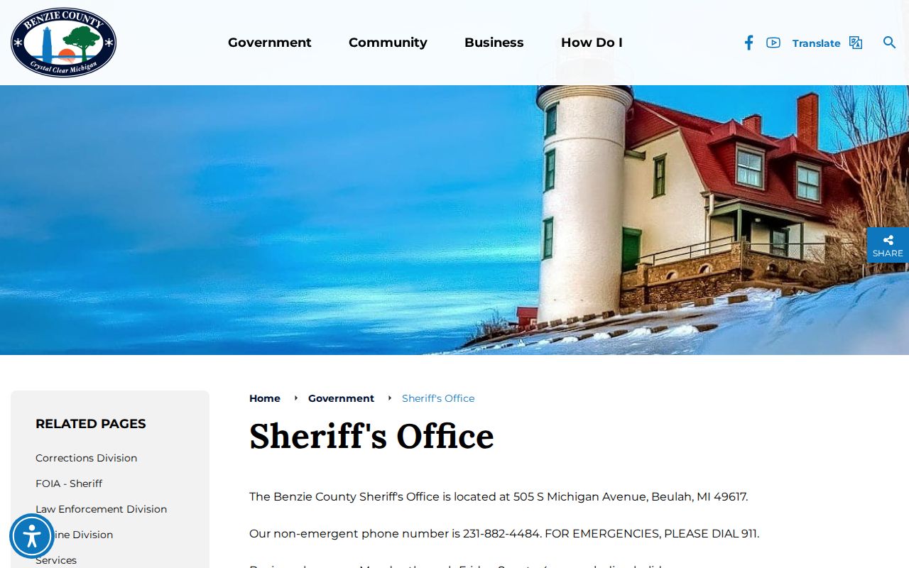 Benzie County Sheriff's Office official webpage
