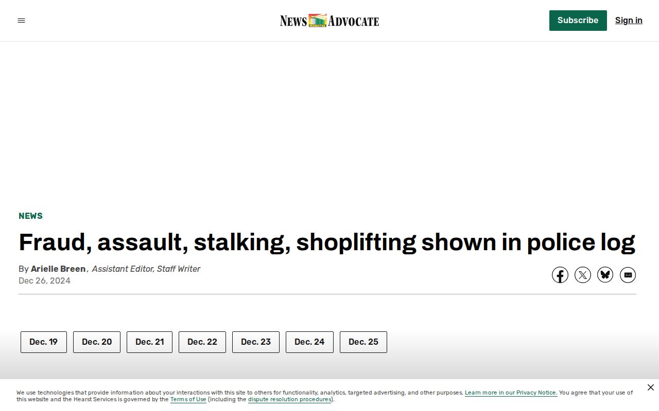 Manistee News Benzie County Sheriff crime log example