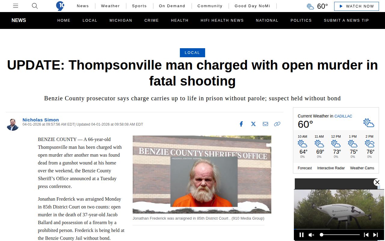 9 and 10 News Benzie County arrest and charging report
