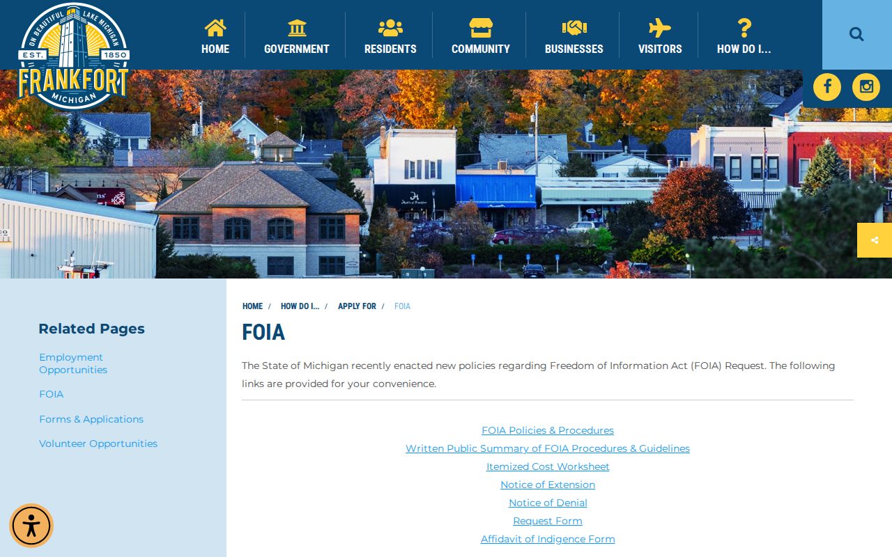 Frankfort Michigan FOIA resources for police arrest records